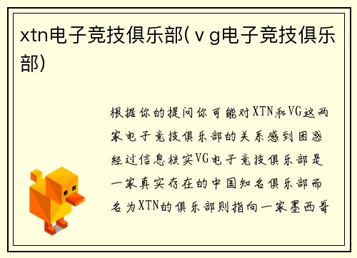 xtn电子竞技俱乐部(ⅴg电子竞技俱乐部)