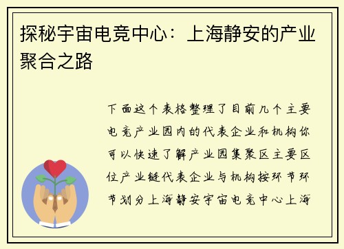 探秘宇宙电竞中心：上海静安的产业聚合之路